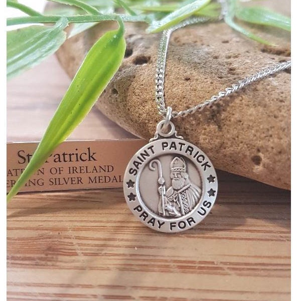 St Patrick Sterling Silver medal/Saint Patrick Patron saint Of Ireland Medal/Sterling Silver Saint Necklace/Boys Confirmation Gifts