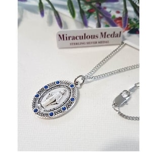 Sterling Silver Lady Of Grace Necklace/Sterling Our lady of Miraculous Medal Pendant/Virgin Mary Sterling Medal/Silver Mother Of God Jewelry