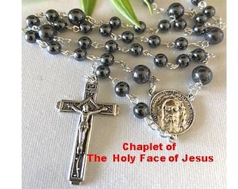 Chaplet of The Holy face of Jesus, Shroud Of Turin Chaplet, Holy face of Jesus Hematite Rosary, Devotion to the Holy Face, Face of Christ