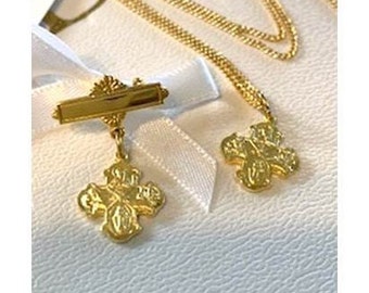 Goud op sterlingzilver babykruis, 18 kt goud en sterlingzilver klein kruis, mini 4-weg kruis, goud-orthodox kruis, doop- en doopcadeau