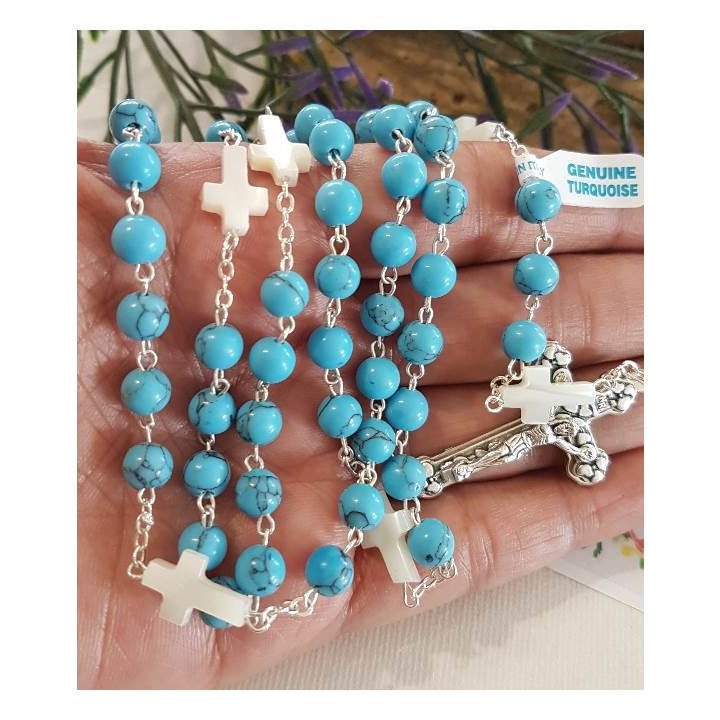 Rosary Kit, Turquoise Blue Catholic Prayer Beading Kit, First