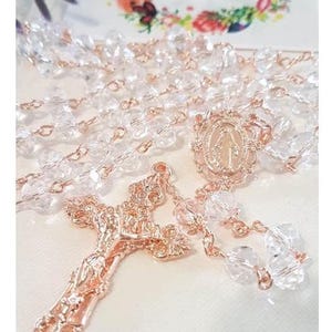 Rose Gold Rosary/Crystal Rosary with Rose Gold Link/ Rose Gold Crucifix and Rose Gold Link Rosary/Crystal Wedding and Bridal Rosary