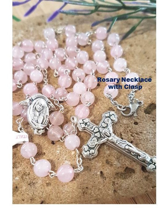 Pink rosary necklace sale