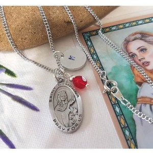 St. Dymphna Halskette personalisiert / Schutzpatron für Depression / Saint Dymphna heilender Heiliger für Angst / Saint Medaille Gebetskarte & Birthstone
