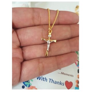 Damiano Argenti Collana Con Crocifisso In Argento 925 Placcato Oro 18Kt - Made In Italy - Anallergica