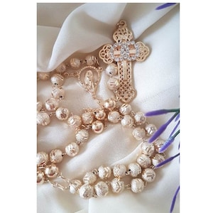 Rosario de bodas de oro, rosario de bodas con cuentas de oro y circonitas transparentes, rosario de bodas con cruz de la unidad, rosario nupcial, regalos de boda