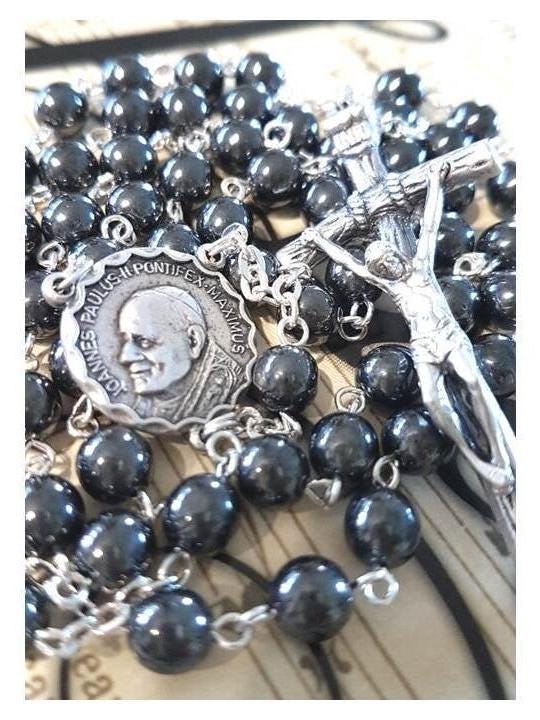 Pope Saint John Paul 11 Rosary,papal Crucifix,hematite Papal Rosary ...