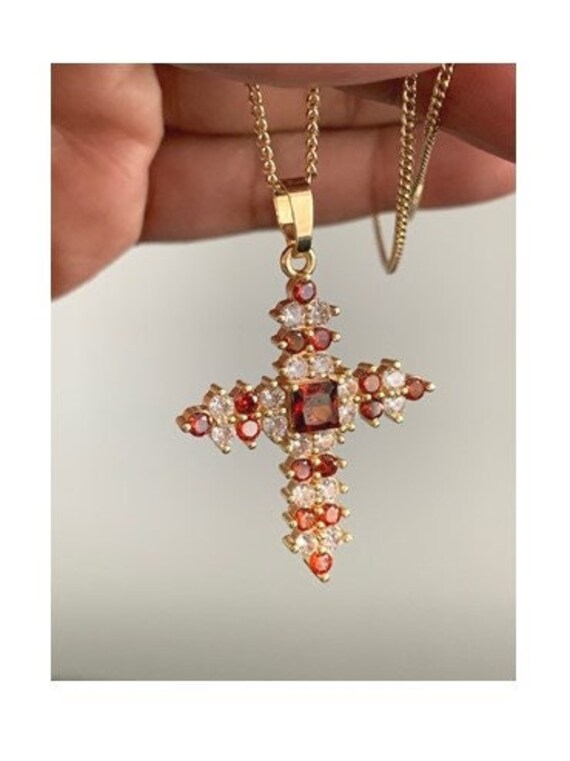 Gold cross sale with ruby stone