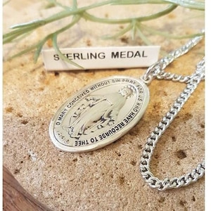 Große Sterling Silber wunderbare Medaille, Sterling Sterling Unsere Dame von wunderbaren Anhänger, Männer und Frauen klobige Silber Madonna Medaille, Jungfrau Maria