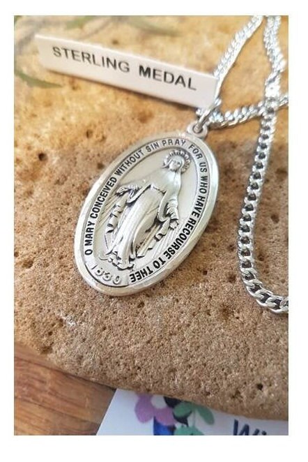 Big Sterling Silver Miraculous Medal,heavy Sterling Our Lady of ...