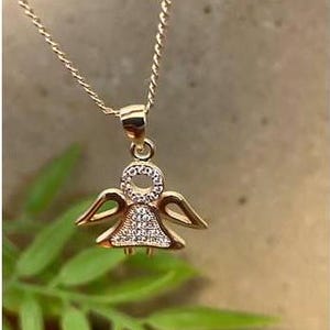 Angel Pendant,18KT Gold Filled Guardian Angel Necklace, Angel with Crystal Jewelry, Girls Communion and Confirmation Gift,Angel with Wings
