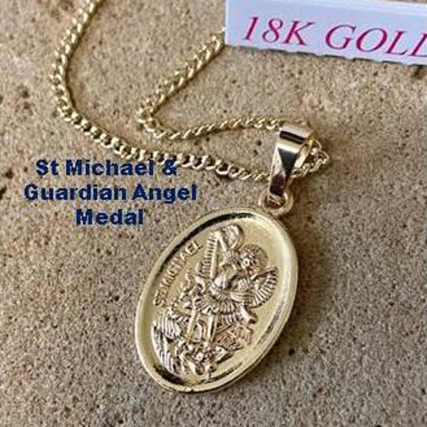 St Michael Doppelseitige 18KT Gold Filled Halskette, Unisex Gold Schutzengel und St Michael Schmuck, Gold Filled Kette, Erzengel Michael