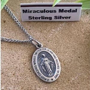 Dainty Miraculous Medal, Sterling Silver Small Miraculous Medal, Antique Finished Sterling Our Lady Miraculous,Ladies  and Kids Virgin Mary