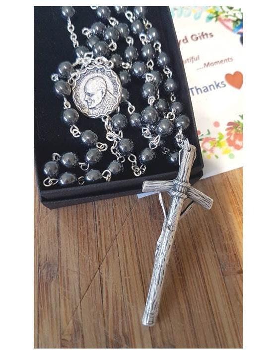 Pope Saint John Paul 11 Rosary,papal Crucifix,hematite Papal Rosary ...