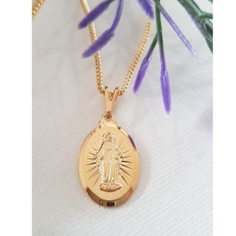 Virgin Mary Gold Filled Pendant18K Gold Filled Our Lady Of Grace NecklaceLadies Miraculous Lady PendantGirls Gold Filled Madonna Pendant