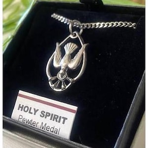 Holy Spirit Necklace, Mens Pewter Holy Spirit Medal, Confirmations Gifts, Descending Dove Medal, Sacrament Gifts, Sacrament Ocassions