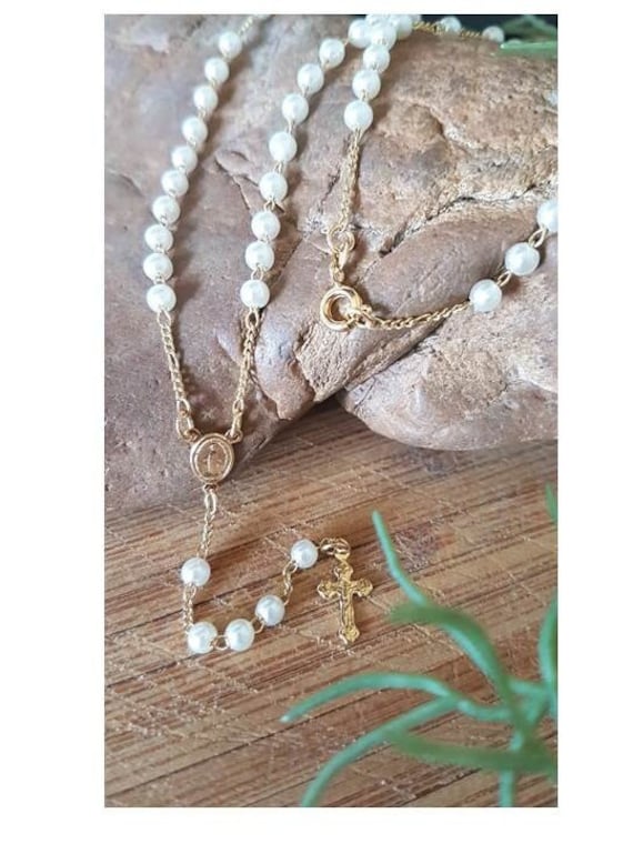 Gold Filled Pearl Rosary Necklacecute 