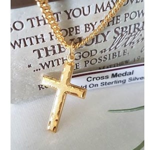 Men and Adult Cross Medal,Gold Cross Necklace,18KT Gold on Sterling Silver Cross Pendant,Bold Gold On Sterling Jewelry,Chunky Heavy Chain