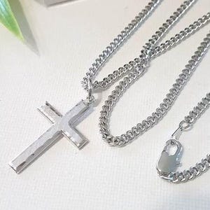 Mens Sterling Silver Cross Necklace/Silver Cross Necklace/Men and Women Christian Cross Jewelry/Heavy Chain quality, Sterling Silver Medal
