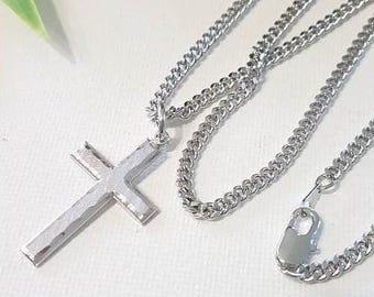 Collier croix en argent sterling pour homme/collier croix en argent/bijoux croix chrétienne pour hommes et femmes/chaîne lourde de qualité croix sterling