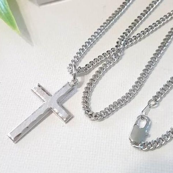 Mens Sterling Silver Cross Necklace/Silver Cross Necklace/Men and Women Christian Cross Jewelry/Heavy Chain quality, Sterling Silver Medal
