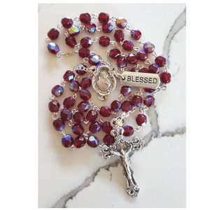 January Birthstone Rosary/Garnet Red Birthstone Colour Rosary in 6mm Glass comes with Prayer Card and Birthstone Colour Attributes