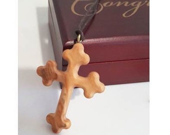 Croix orthodoxe sur cordon, collier croix en bois d'olivier sur cordon marron, bijoux en bois de Jérusalem, bijoux croix en bois pour homme, cadeaux de Jérusalem