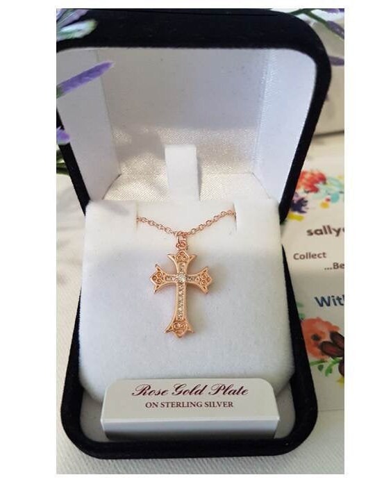 【STONEHENgE】Silver Material Rose Gold Necklace SC24B06E Rose Gold on Sterling Silver Cross/rose Gold Plated Over