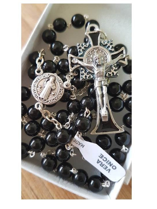 ブラックオニキスの長いロザリオ 黒の聖ベネディクトのロザリオ、宝石オニキスの聖ベネディクトの