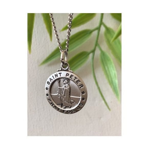 Saint Peter Sterling Silver Medal, Patron Saint Medal, Silver St