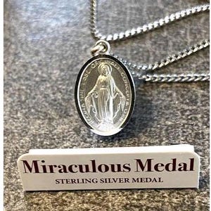 Matte Look Sterling Silver Miraculous Medal, Frost Design Small Miraculous Medal,Sterling Pendant Virgin Lady  ,Ladies  and Kids Virgin Mary