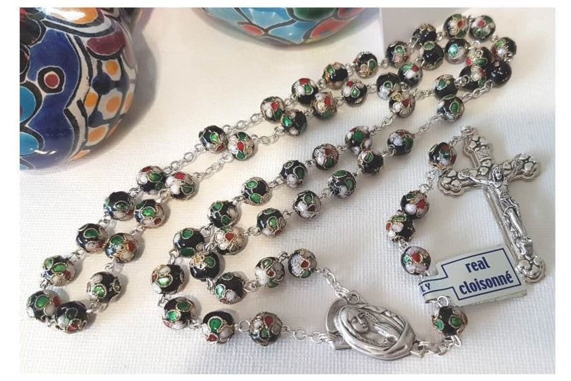 Real Cloisonne Rosary/black Genuine Cloisonne Rosary/catholic Etsy Hong Kong