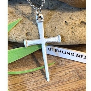 Rustic Style Sterling Nail Cross, Men&#39;s Christian Cross, Coventry Nail Cross Medal, Big Matte Cross,Cross of Suffering,Men and Adult Cross