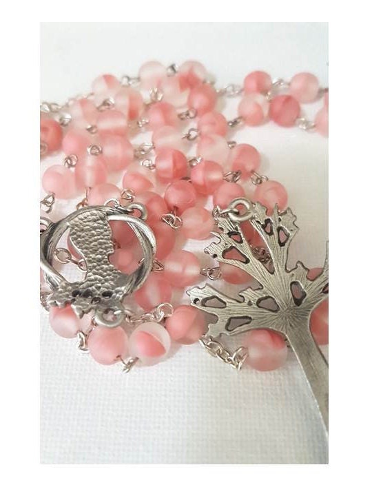 Tree of Life Rosary/pink Glass Rosary With Virgin Mary/dogwood