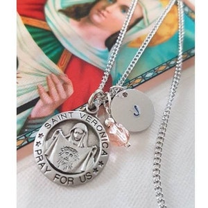 Medalla personalizada de peltre de Santa Verónica/Regalos de primera comunión/Regalos de confirmación de niñas/Santa patrona de fotógrafos y trabajadores de lavandería