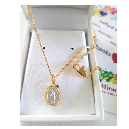 Virgin Mary Gold on Sterling Silver Medal,small Madonna Sterling Silver ...