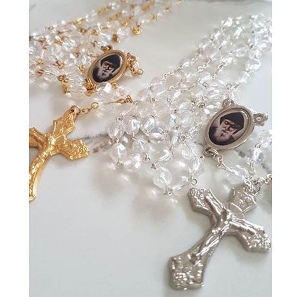 St Charbel Rosary/ Saint Charbel Gold Plated Rosary/San Charbel Glass Rosary/ Maronite Monk and Priest Saint Charbel /Maronite Lebanese