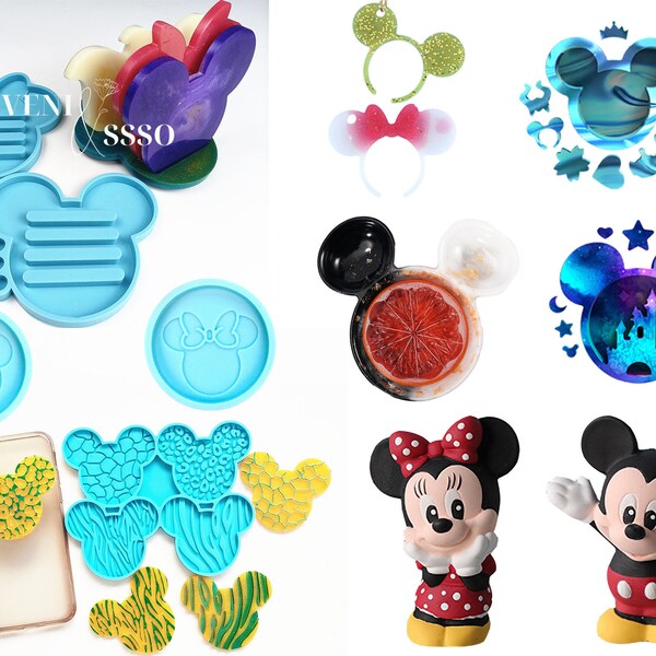 3D Mickey Mouse Mold, Coaster Holder Resin Mold, Mouse Head Pop Sockets Silicone Mold, Castle Quicksand Shaker Epoxy, Jewelry Tray,Plate Diy