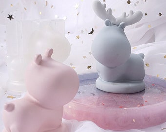 Deer Hippo Résine Moules , kawaii bois moule en silicone , 3D animal corne bijoux moule , accessoires moule , moule de moulage , décoration à la maison ,