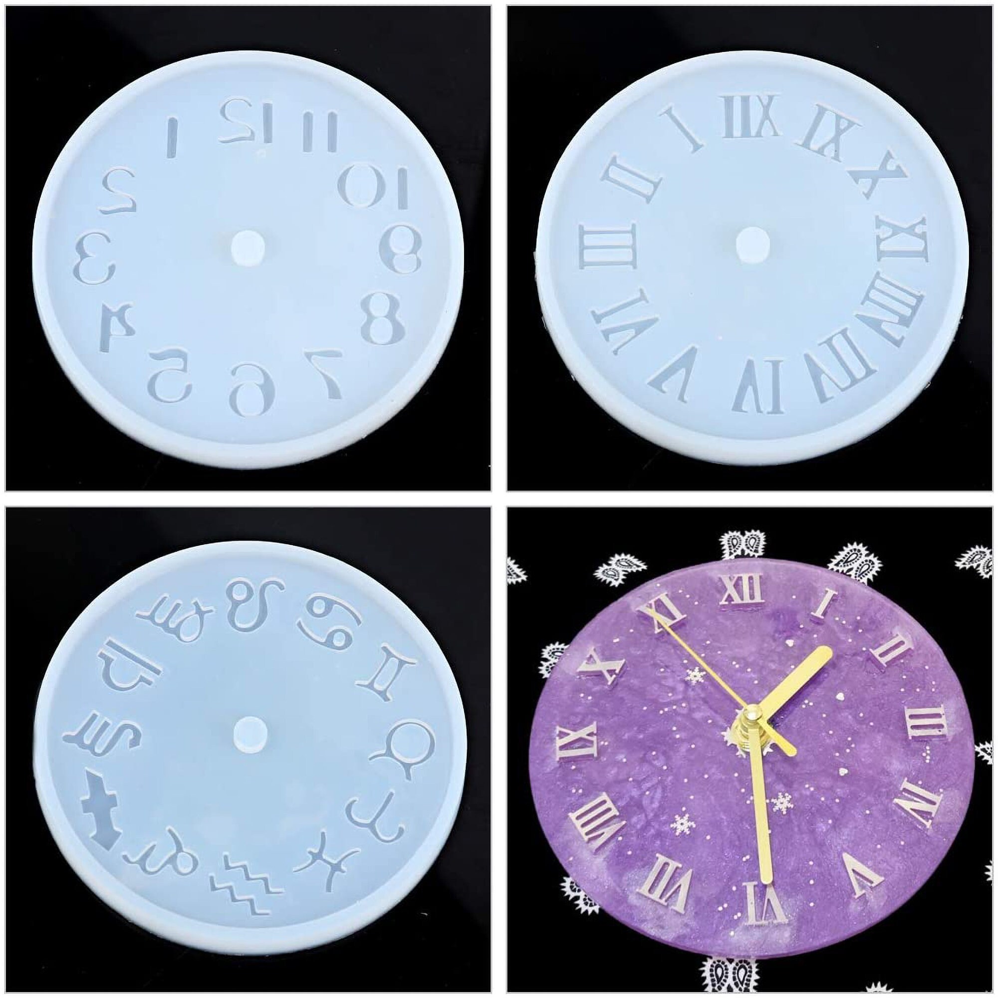 4 Pcs Diy Clock Resin Mold Clocks With Numbers Roman Etsy