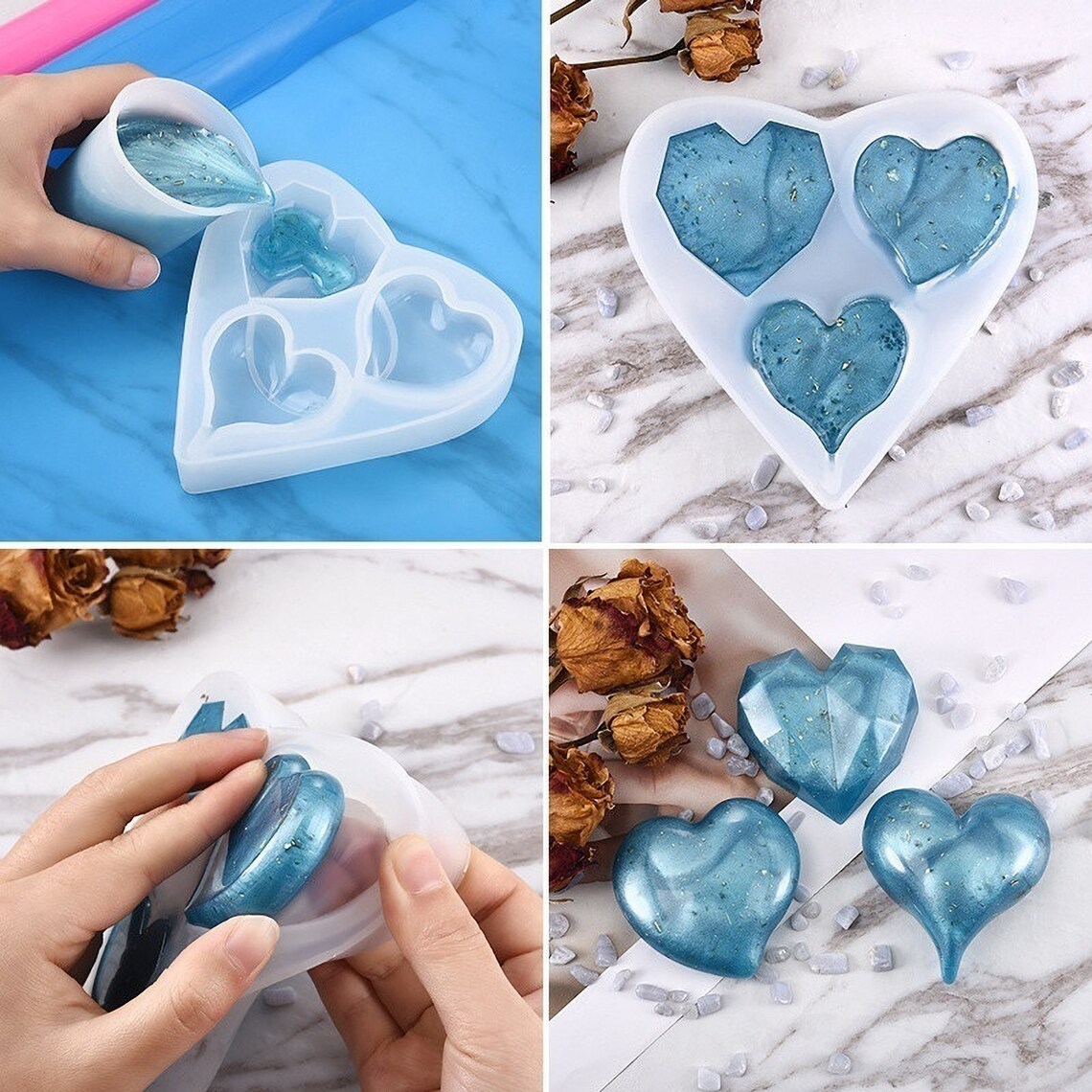 3 Shape Heart Resin Mold Heart Resin Jewelry Heart Pendant Etsy