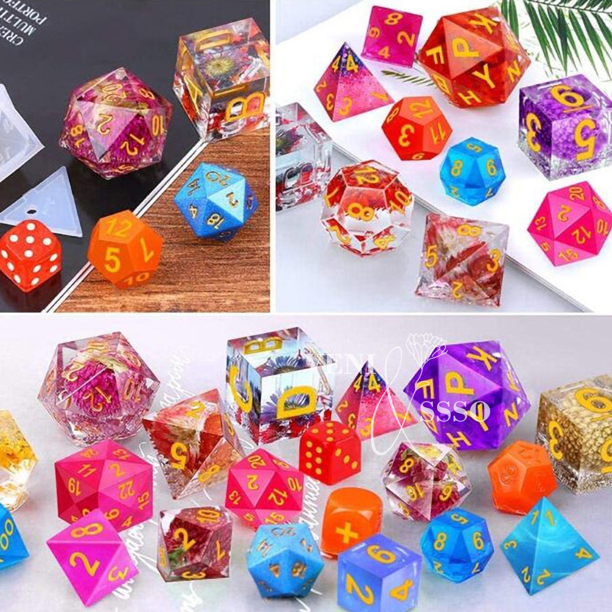 EUBUY Silicone Resin Casting Molds Resin Dice Molds, Polyhedral Game Dice  Molds Multi-spec Digital Letter 3D Silicone Molds, Epoxy Resin Dice Molds  for DIY Table Games #1 
