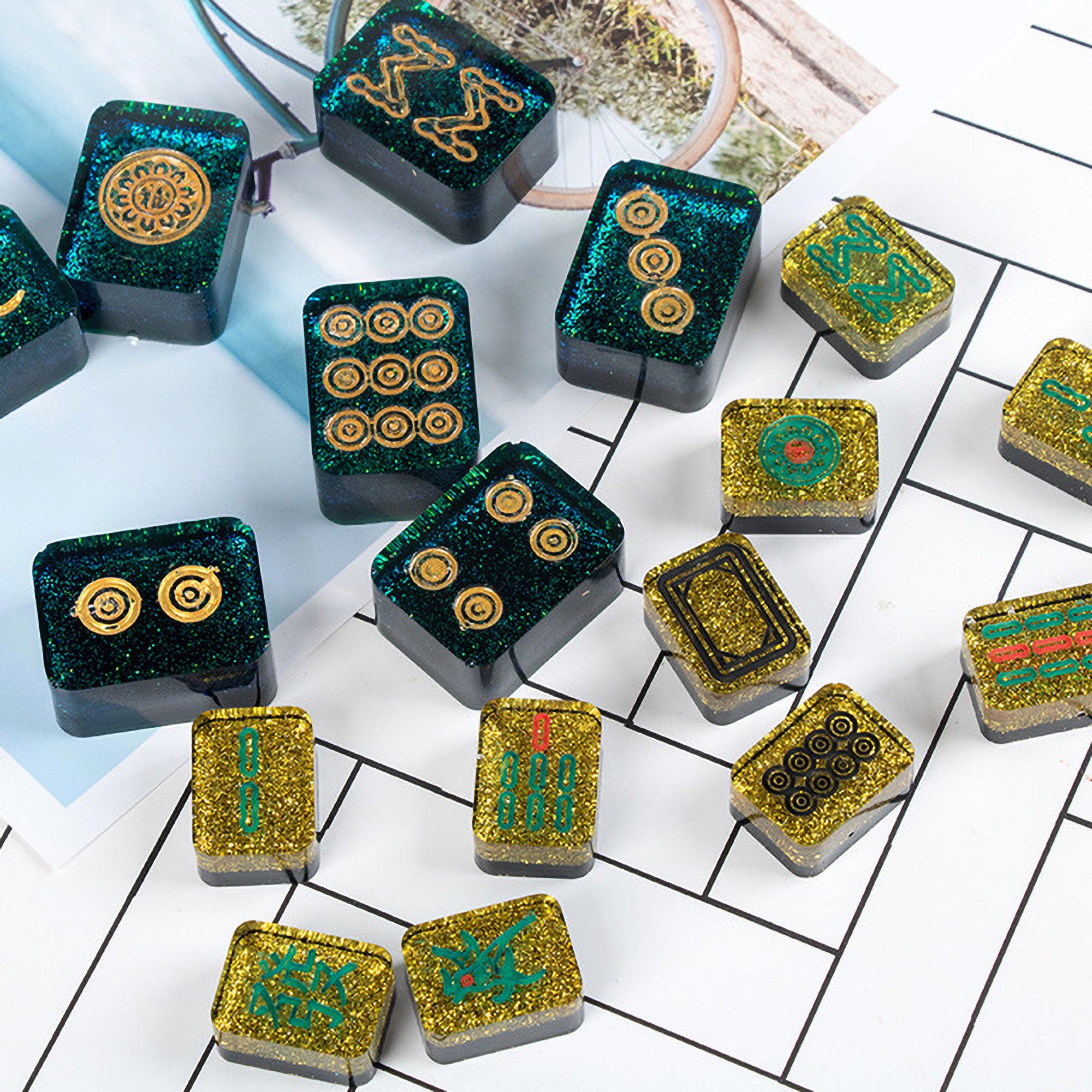 Silicone Mahjong, fundição resina epóxi Mahjong chinês, 2 peças moldes  silicone para conjunto jogos Mahjong para projetos artesanato DIY, enfeites