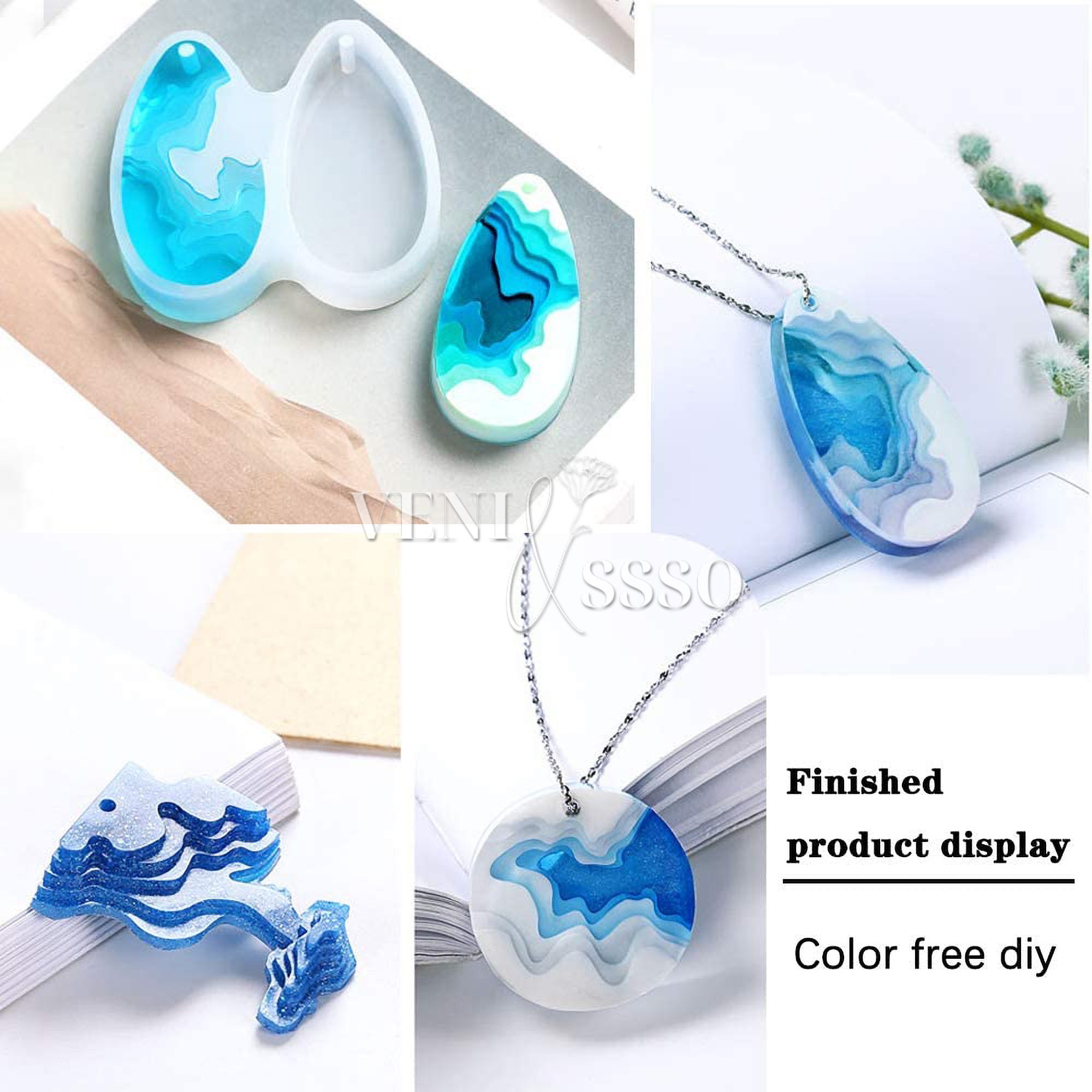 ZQYSING (4 Pack) Island Resin Pendant Molds, Pendant Silicone Molds Jewelry Resin Casting Molds for Earrings Necklace Keychains UV Resin Ocean Style