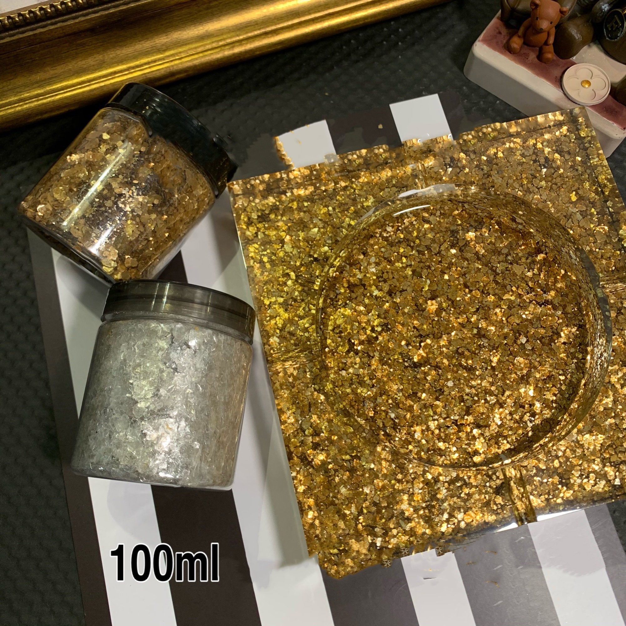 2pcs Gold White Iridescent Glitter, Glitter for Resin , Jewelry Decor,  Chunky Glitter, Holographic Glitter, Flakes Powder, Craft Handmade 