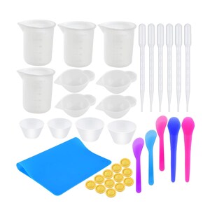 Mixing Cups Kit Resin Mold , 100ml Silicone Measuring Cups , Silicone Mixing Cups , Transfer Pipettes , Finger Cots , Silicone Stir Stick