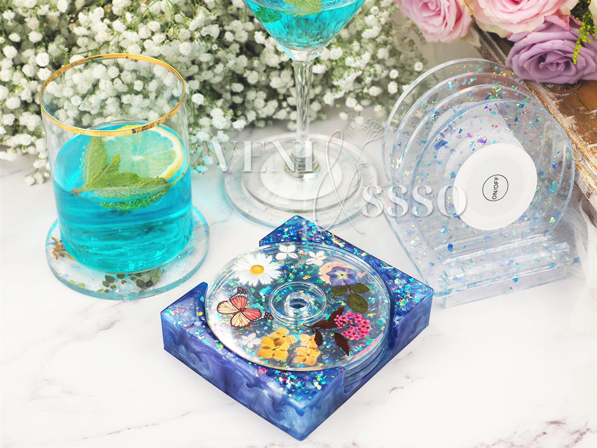 Resin Coaster Molds for Epoxy Resin4pcs Geode Coaster Mold with Holder  MoldSi