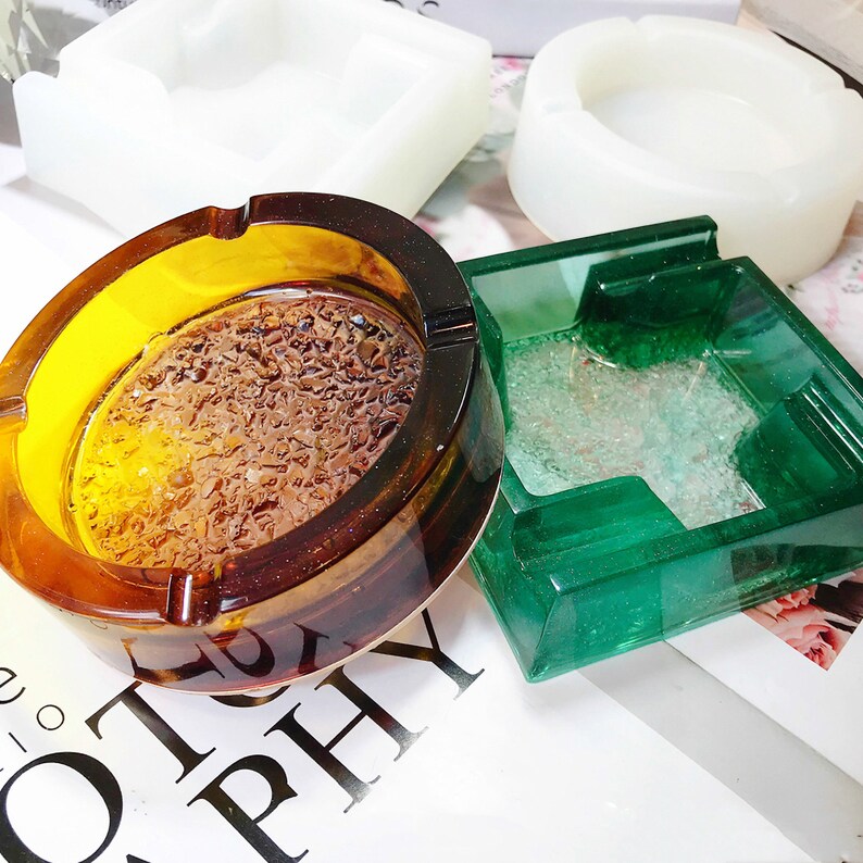 Large Ashtray Resin Mold Square Round Ashtray Molds Silicone Etsy