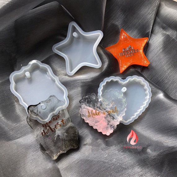 Dog Tag Resin Mold , Heart Star Square Wave Silicone Mold , Heart Key Chain  Mold , Aromatherapy Tag , Jewelry Gift Tag Casting Handmade Mold 