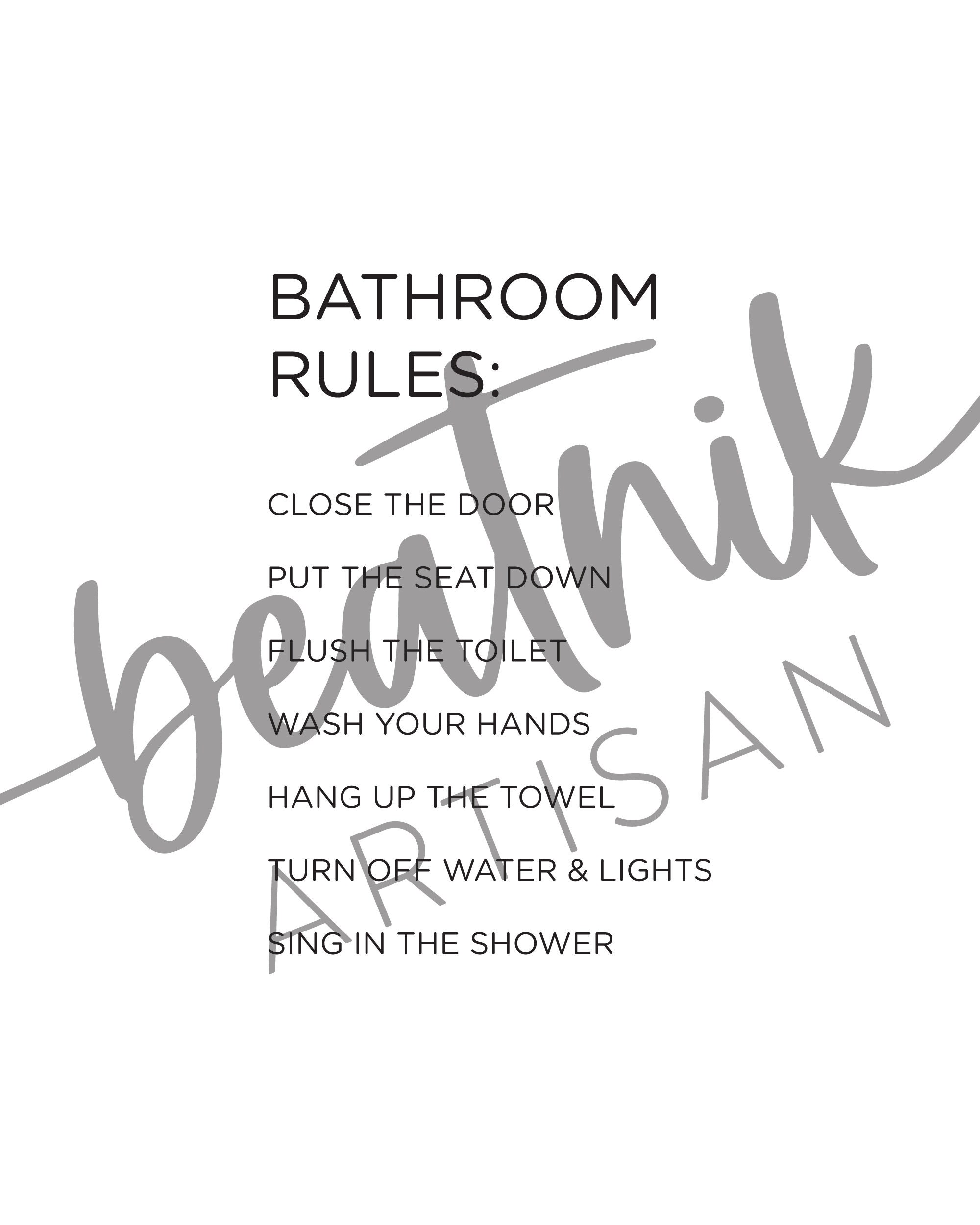 Bathroom Rules Wall Art/Home Decor DIGITAL DOWNLOAD Etsy